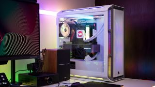 Corsair iCUE 5000T RGB side view with glass panel